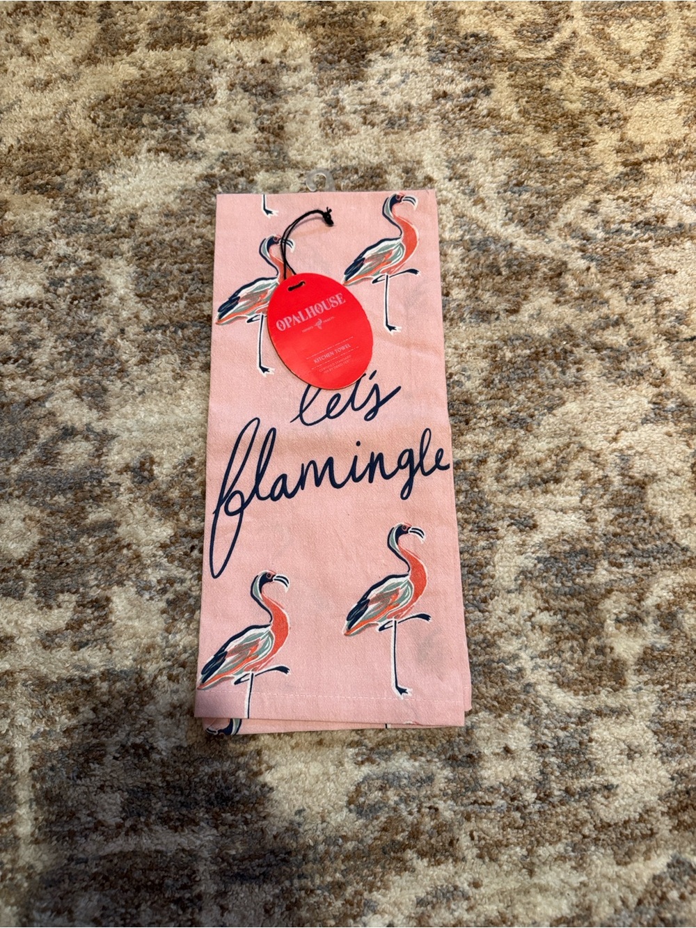 NWT Opalhouse Pink Flamingo Script Kitchen Towel